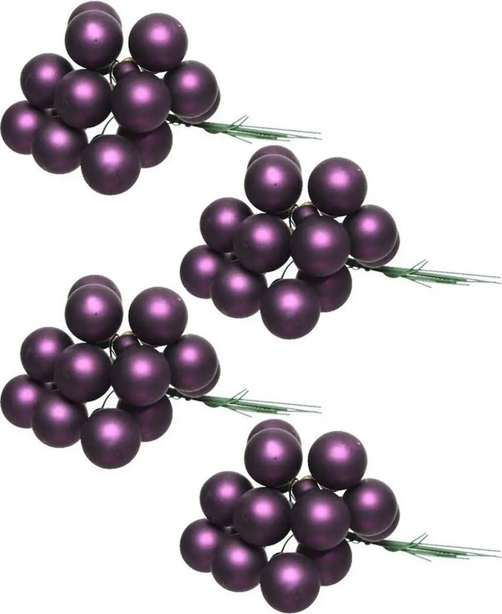 40x Mini glazen kerstballen kerststekers/instekertjes aubergine paars 2 cm
