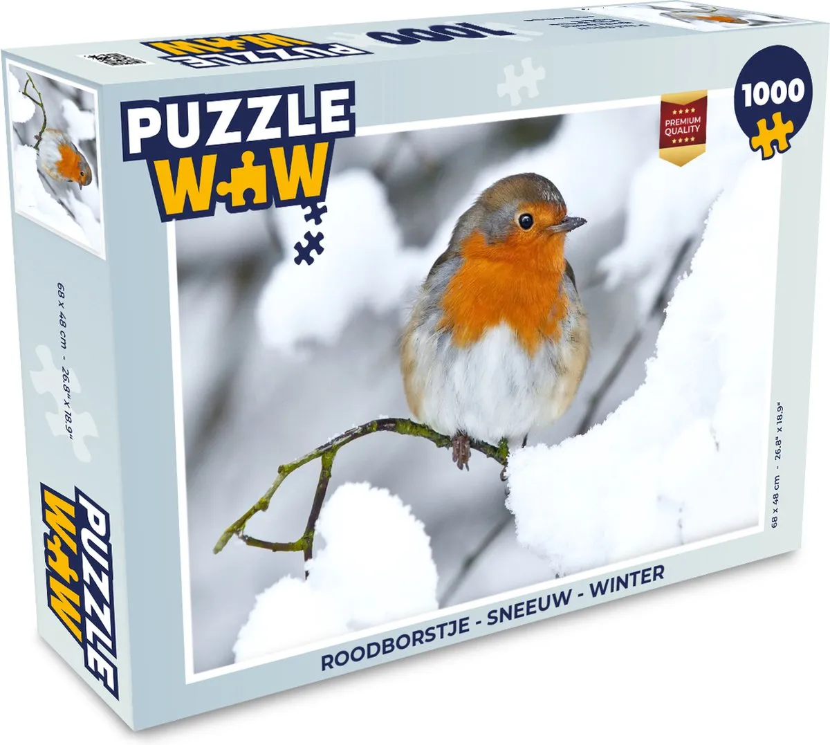 PuzzleWow Roodborstje Winter Legpuzzel 1000 Stuks - Multicolor