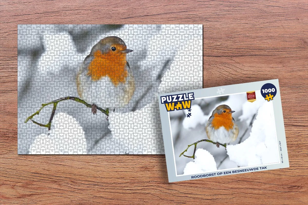 PuzzleWow Roodborstje Winter Legpuzzel 1000 Stuks - Multicolor