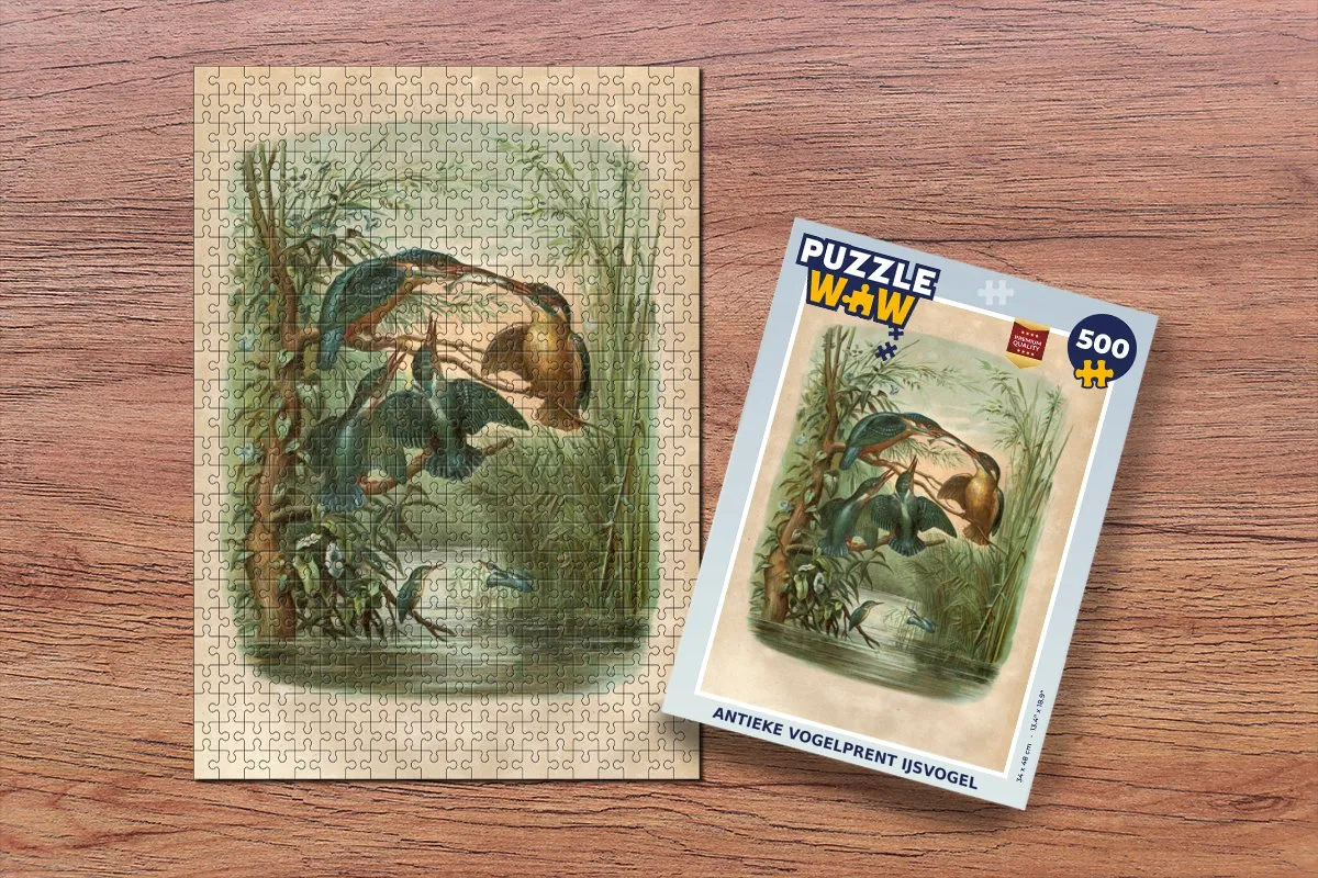 PuzzleWow Antieke Vogelprent IJsvogel Legpuzzel 500 Stuks - Multicolor