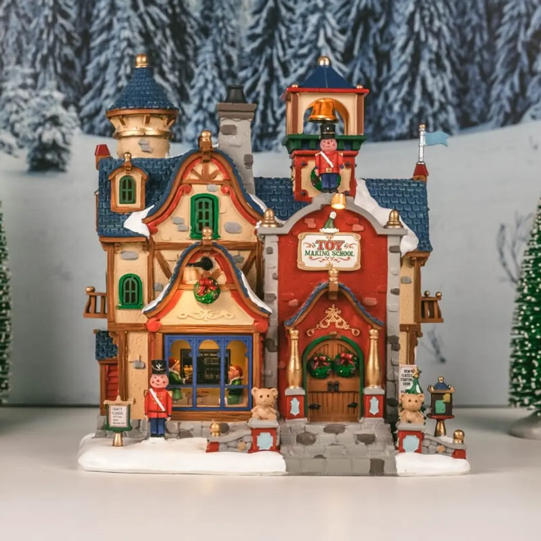 Lemax Toy Making School Verlicht Gebouw