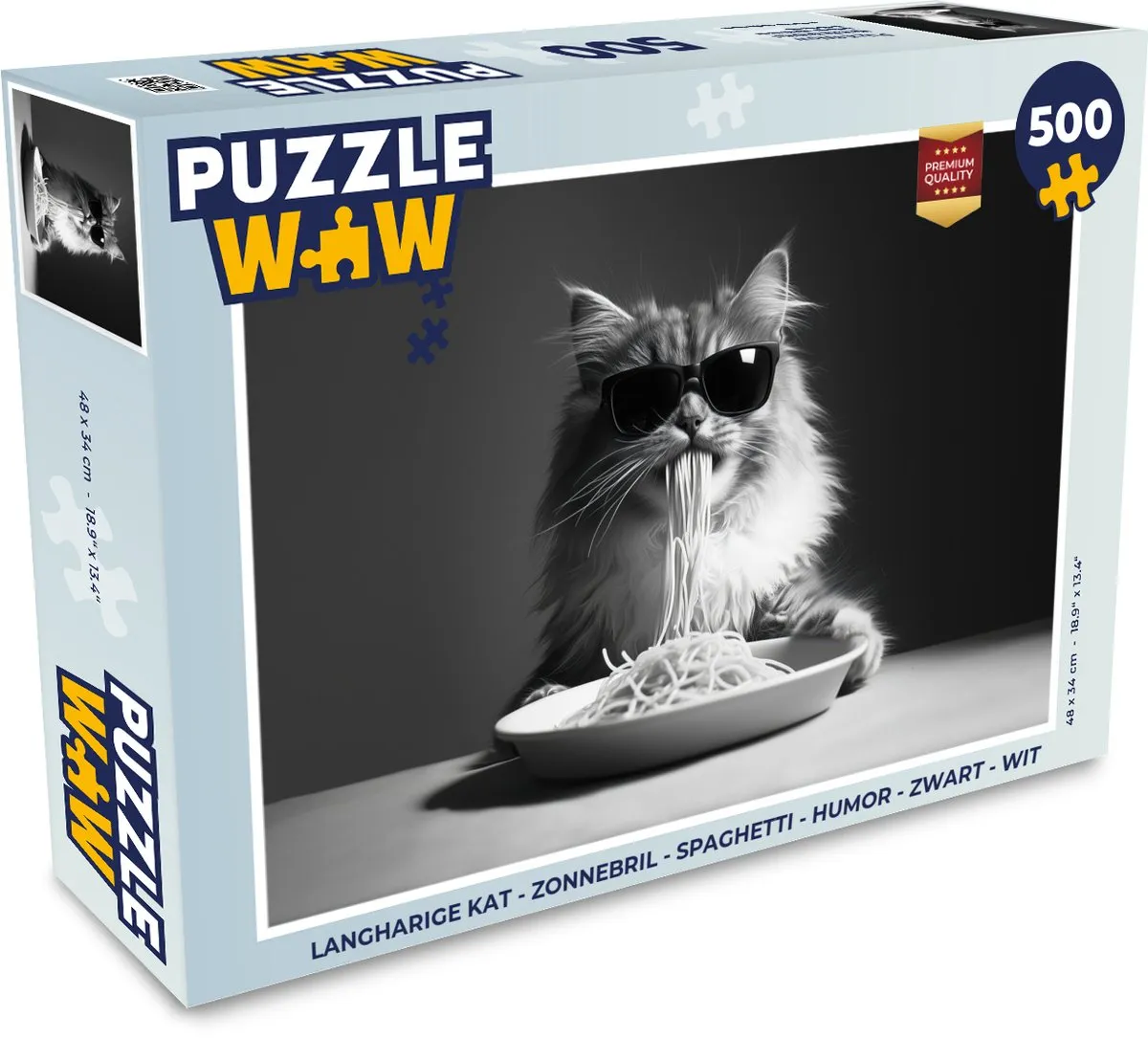 PuzzleWow Langharige Kat Zonnebril Spaghetti Legpuzzel 500 Stuks