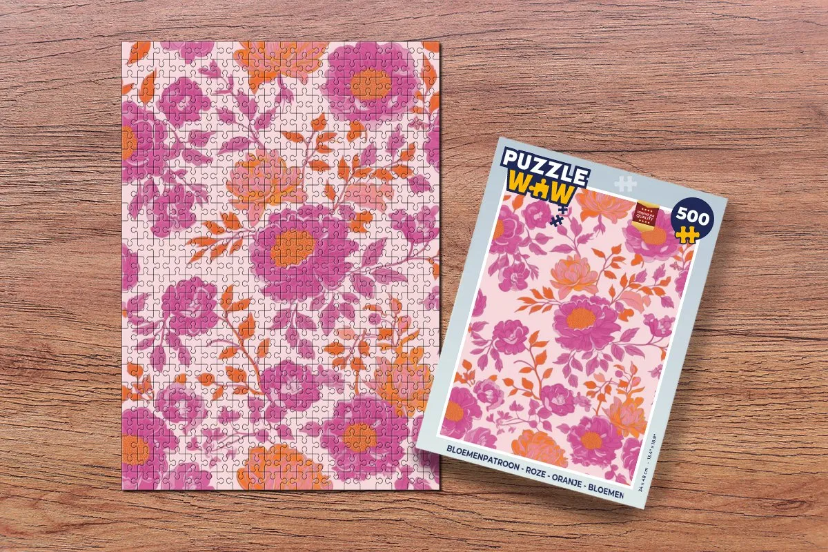 PuzzleWow Bloemenpatroon Legpuzzel 500 Stuks - Roze/Oranje