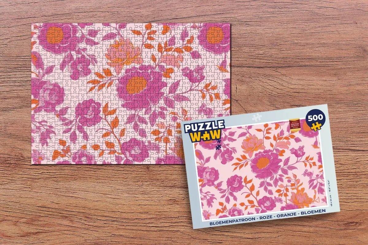 PuzzleWow Bloemenpatroon Legpuzzel 500 Stuks - Roze/Oranje