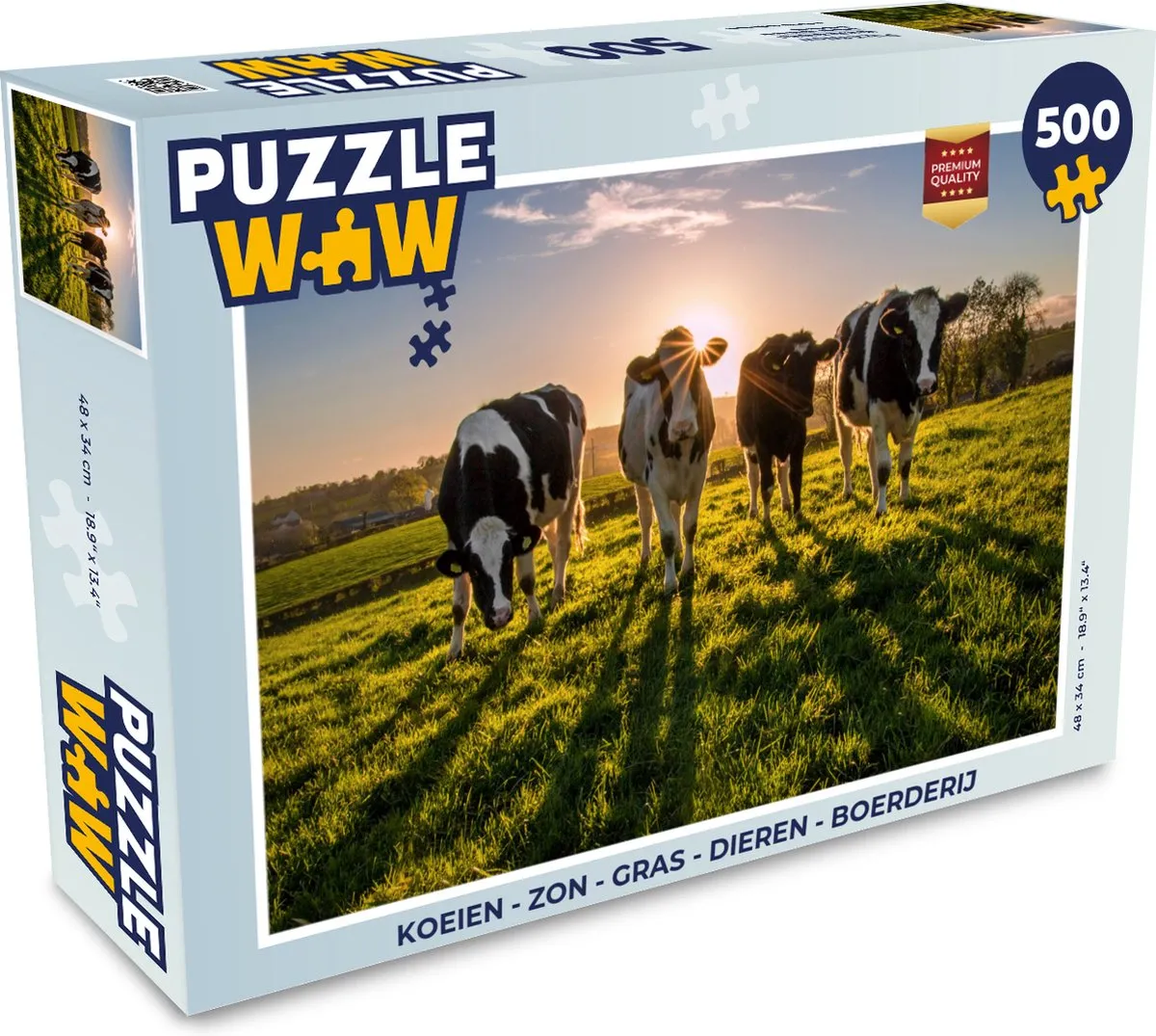PuzzleWow Legpuzzel Koeien Zon Gras Boerderij - 500 Stuks Multicolor