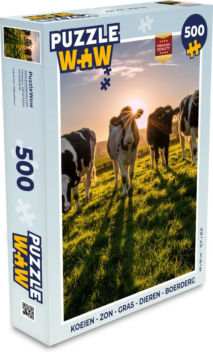 PuzzleWow Legpuzzel Koeien Zon Gras Boerderij - 500 Stuks Multicolor