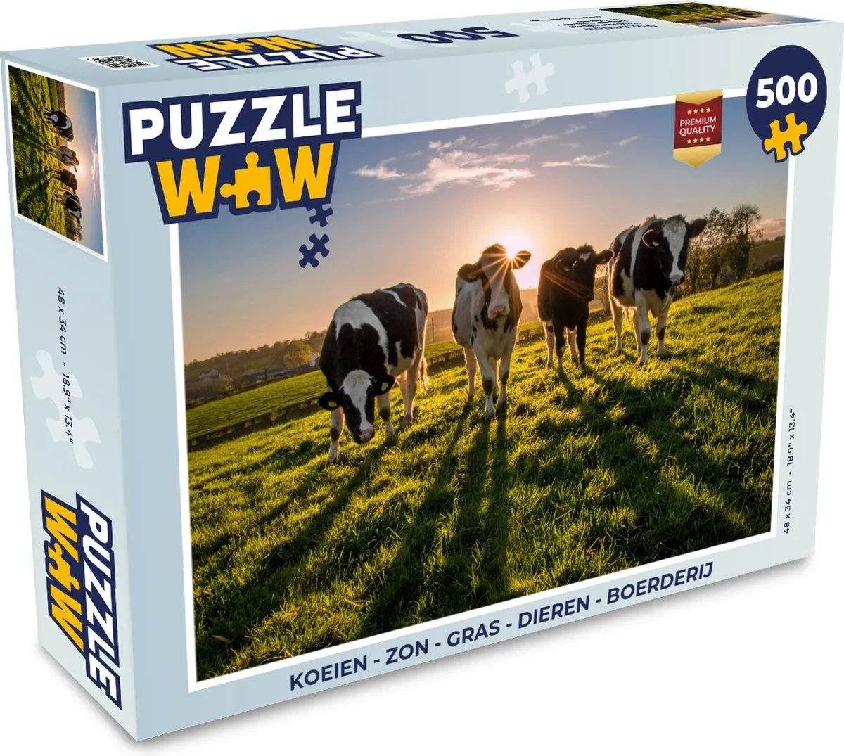 PuzzleWow Legpuzzel Koeien Zon Gras Boerderij - 500 Stuks Multicolor