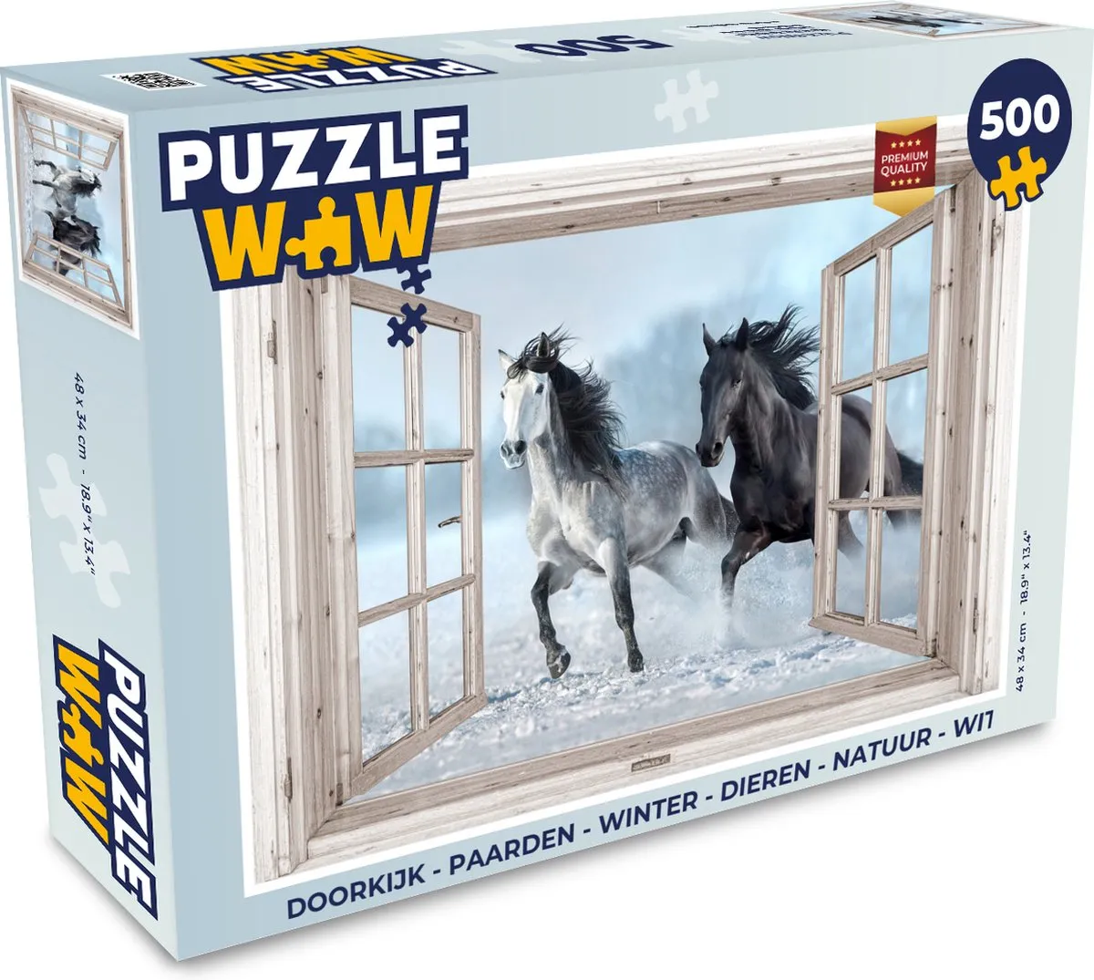 PuzzleWow Doorkijk Paarden Winter Legpuzzel 500 Stuks - Wit