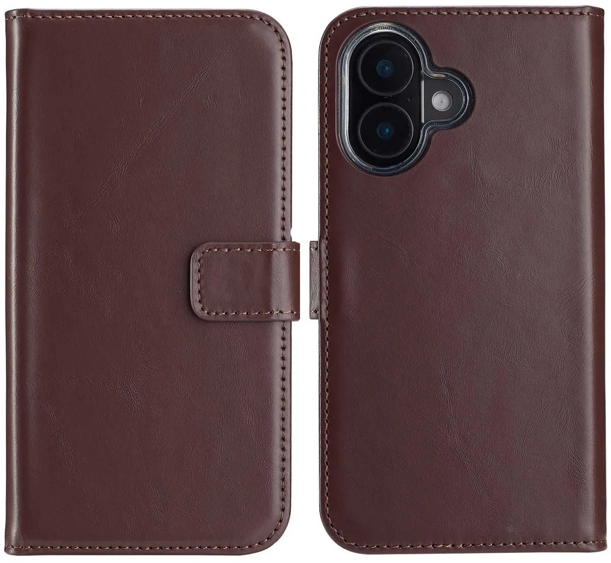 Selencia Hoesje iPhone 16 Echt Lederen Bookcase - 3 Pasjes - Bruin