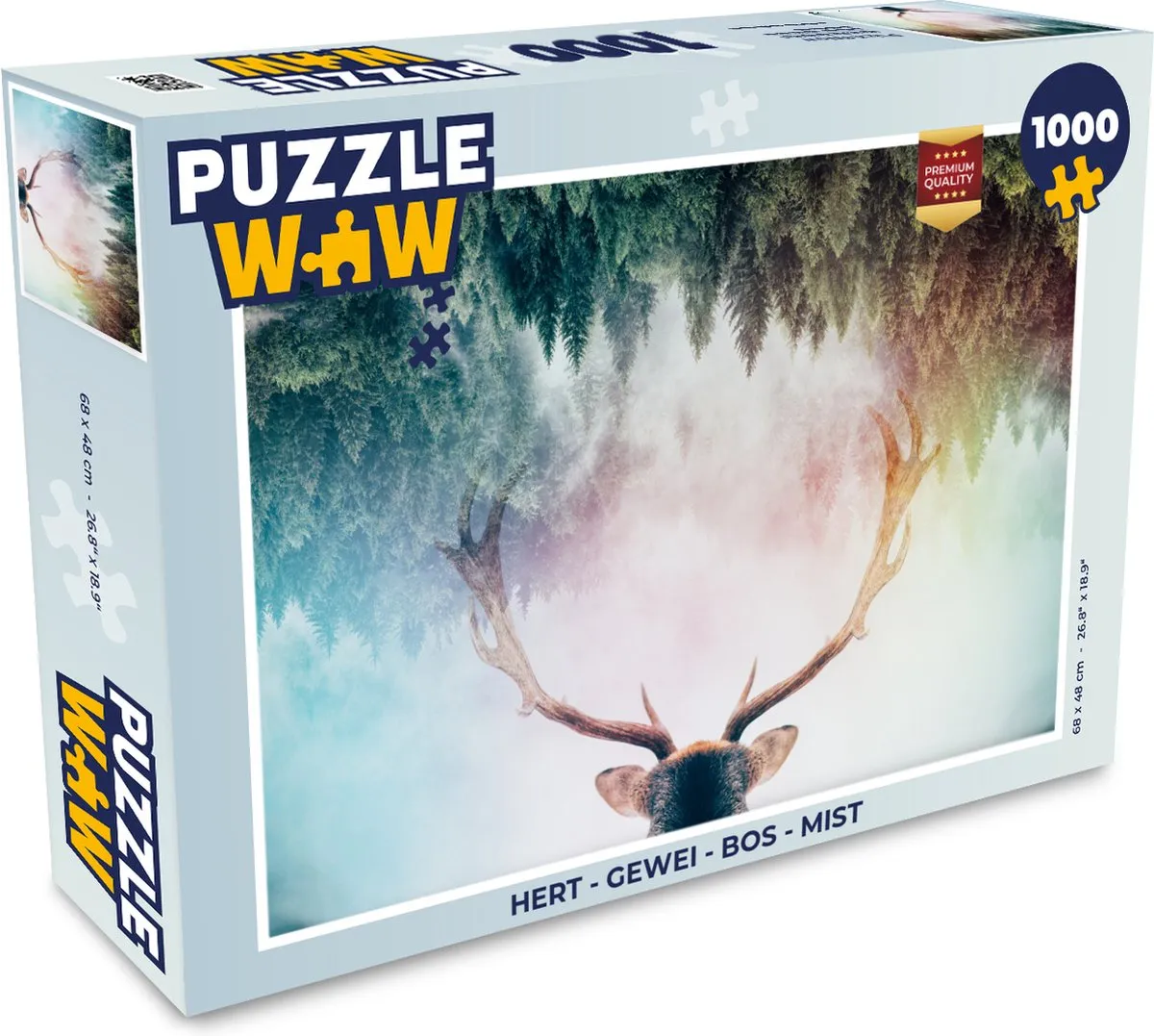 PuzzleWow Hert Gewei Bos Mist Legpuzzel 1000 Stuks