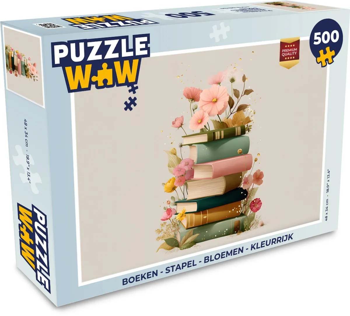 PuzzleWow Bloemen Legpuzzel 500 Stuks - Stapel Boeken