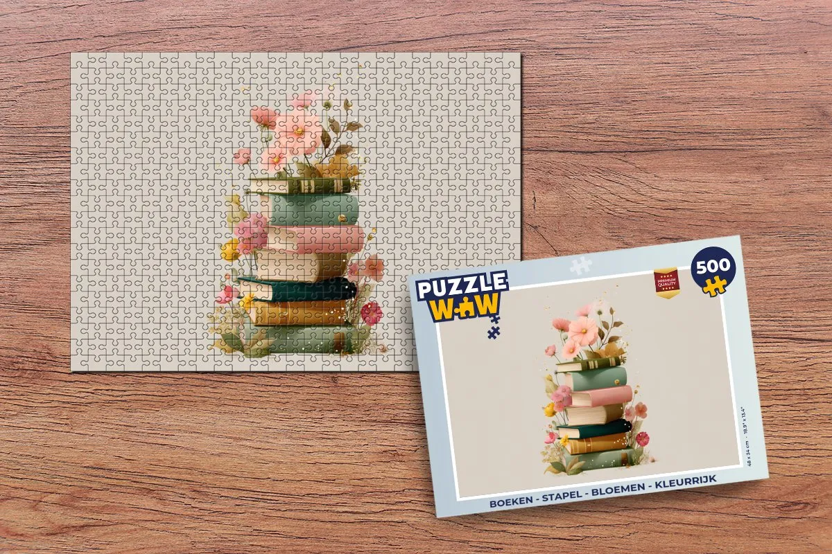 PuzzleWow Bloemen Legpuzzel 500 Stuks - Stapel Boeken