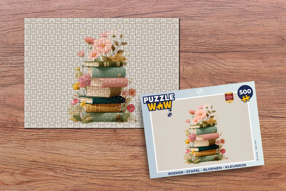 PuzzleWow Bloemen Legpuzzel 500 Stuks - Stapel Boeken