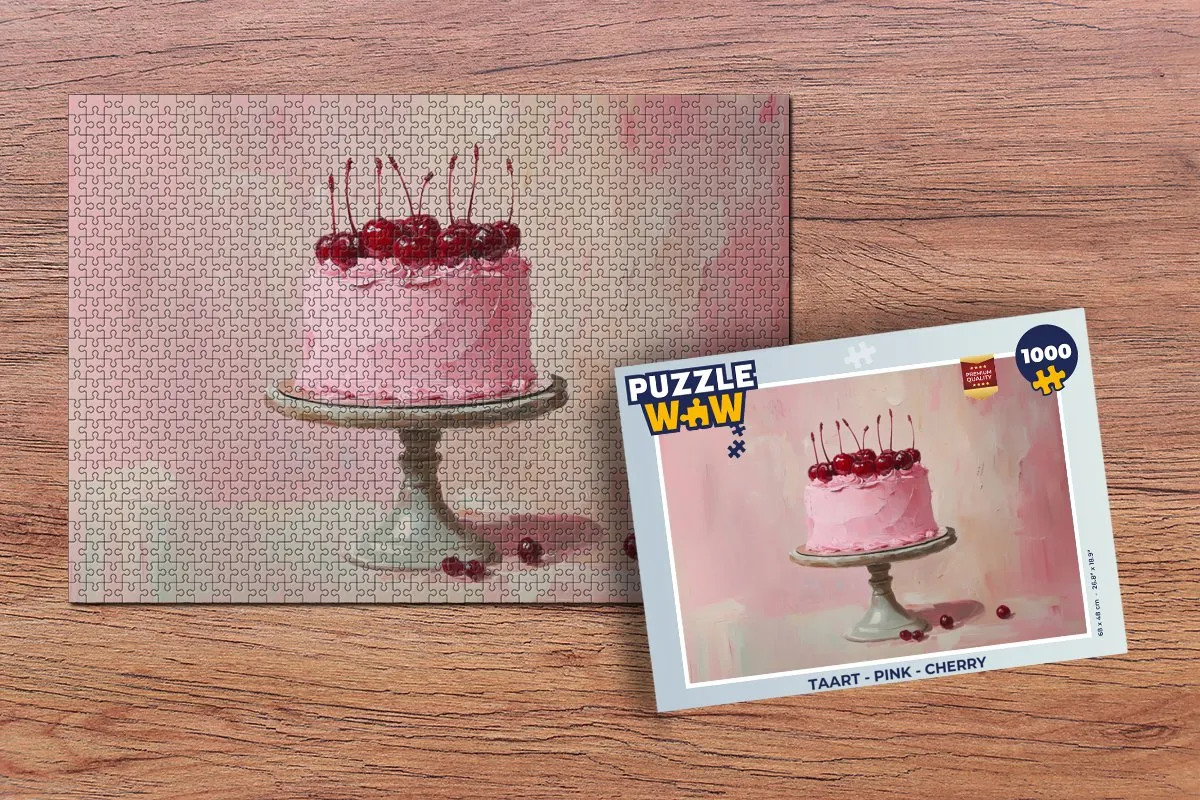 PuzzleWow Taart Legpuzzel 1000 Stuks - Roze/Kersen