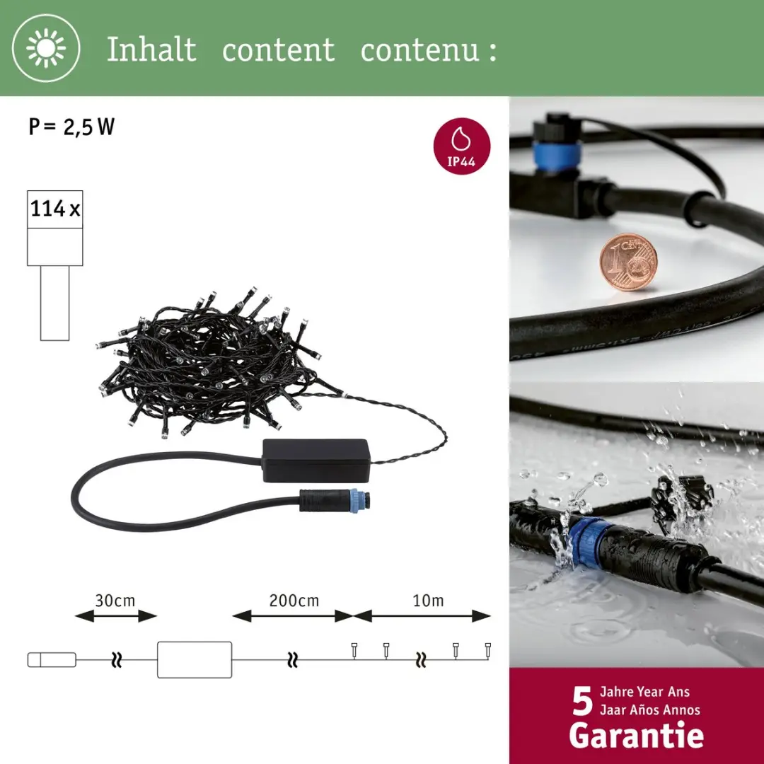 Paulmann Plug & Shine LED-lichtketting Yuna 10m - 114 lampen - 2,5W - Zwart