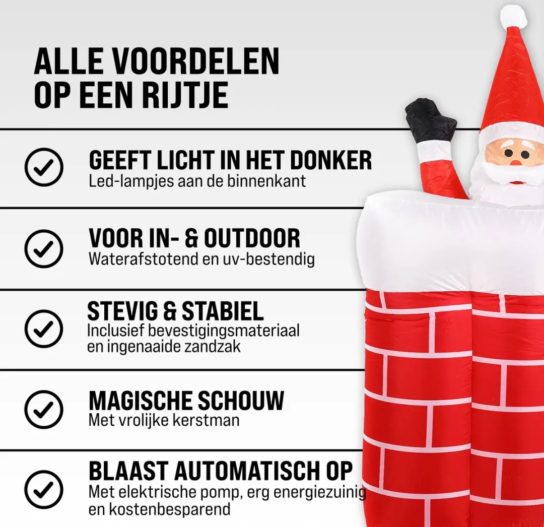 Monzana Opblaasbare Kerstman 152cm - Springt uit de Schoorsteen - afbeelding 4 van 6