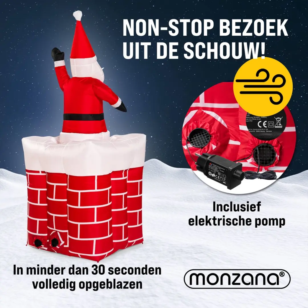 Monzana Opblaasbare Kerstman 152cm - Springt uit de Schoorsteen - afbeelding 3 van 6
