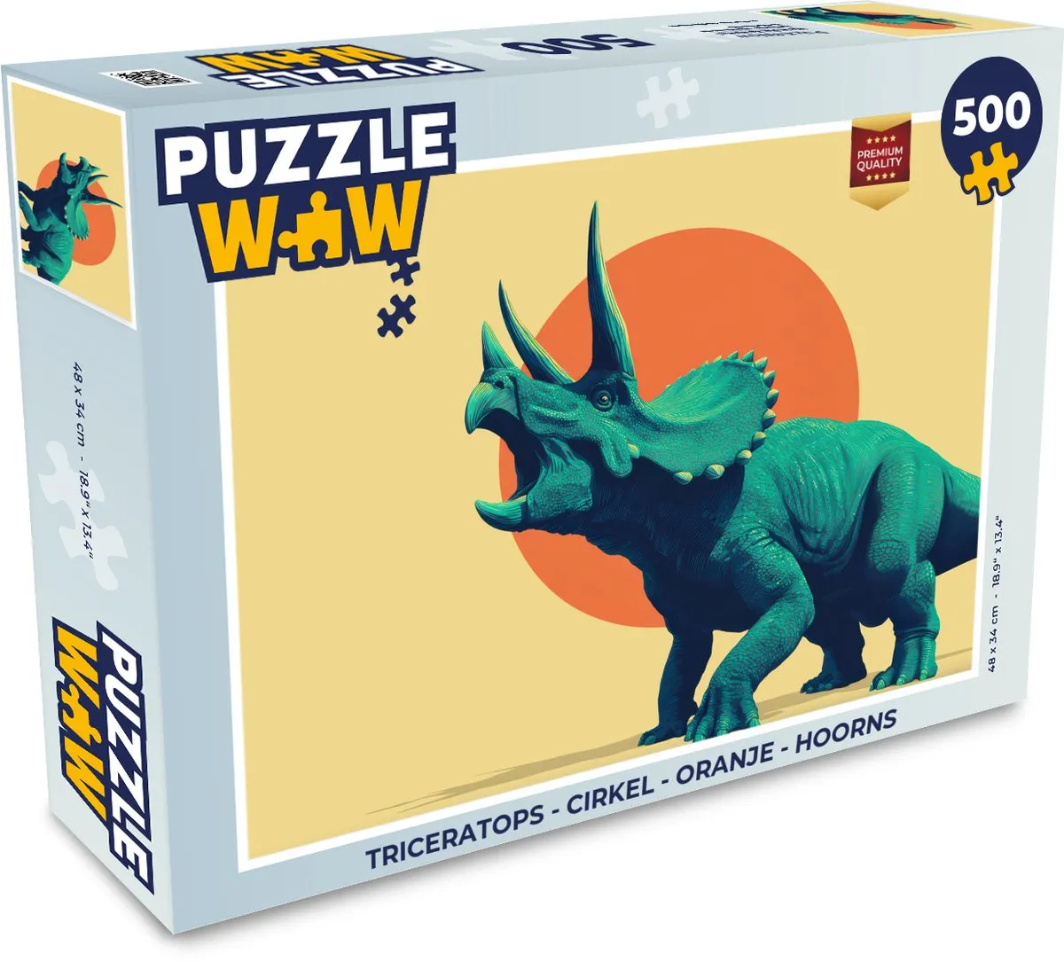 PuzzleWow Triceratops Legpuzzel 500 Stuks - Oranje
