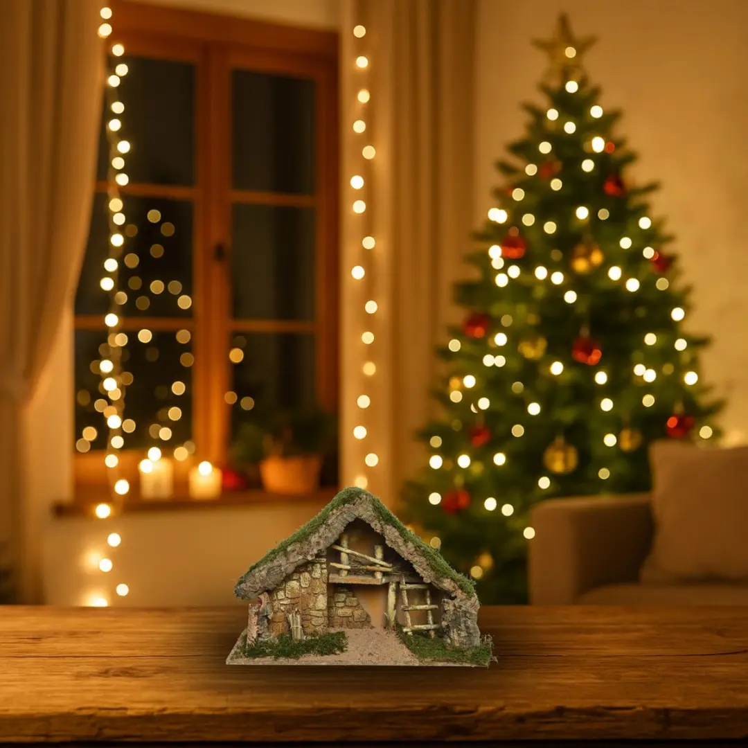 Decoris Kerststal Leeg - 50x22x31cm - Bruin - afbeelding 2 van 2