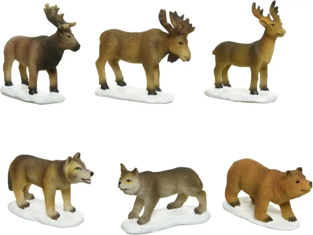 6x stuks kerstdorp accessoires dieren/rendieren