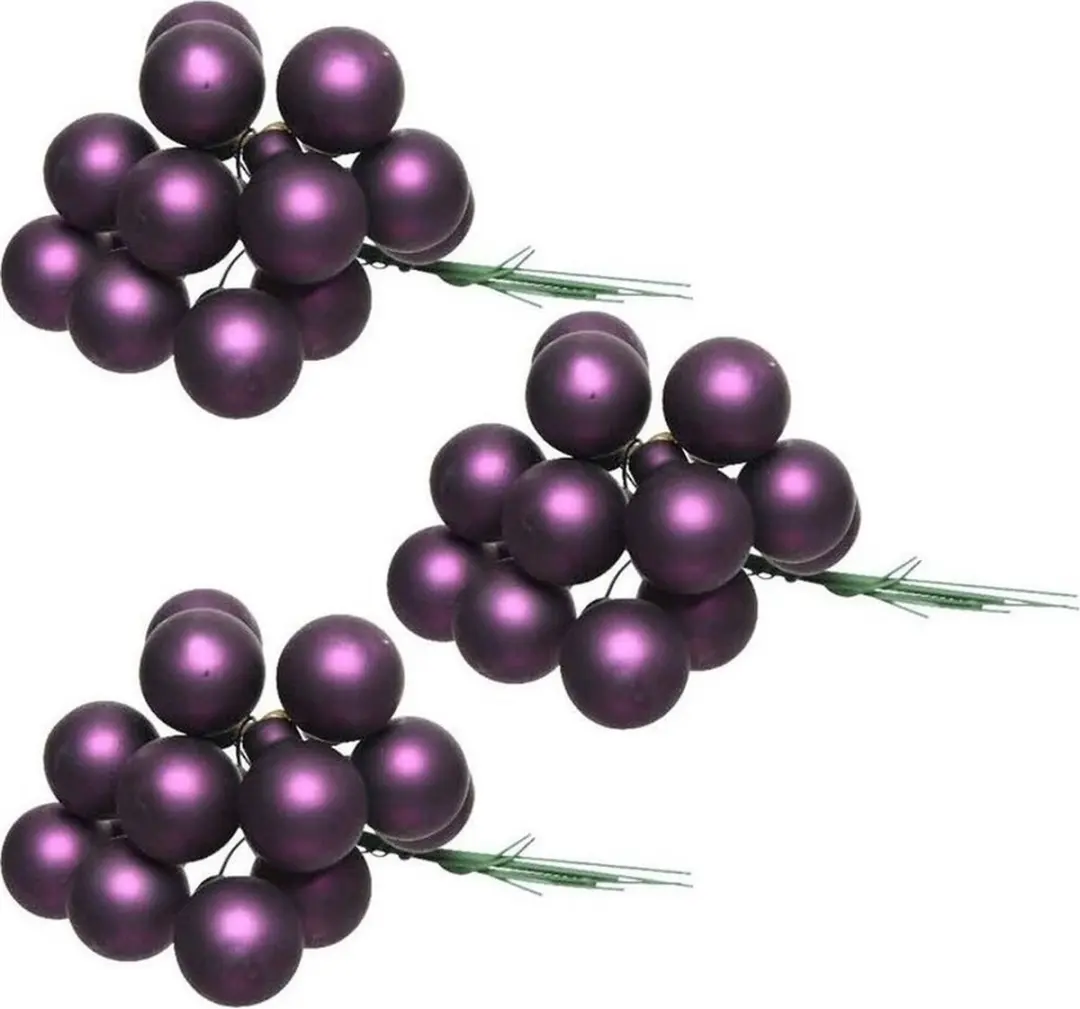 30x Mini glazen kerstballen kerststekers/instekertjes aubergine paars 2 cm