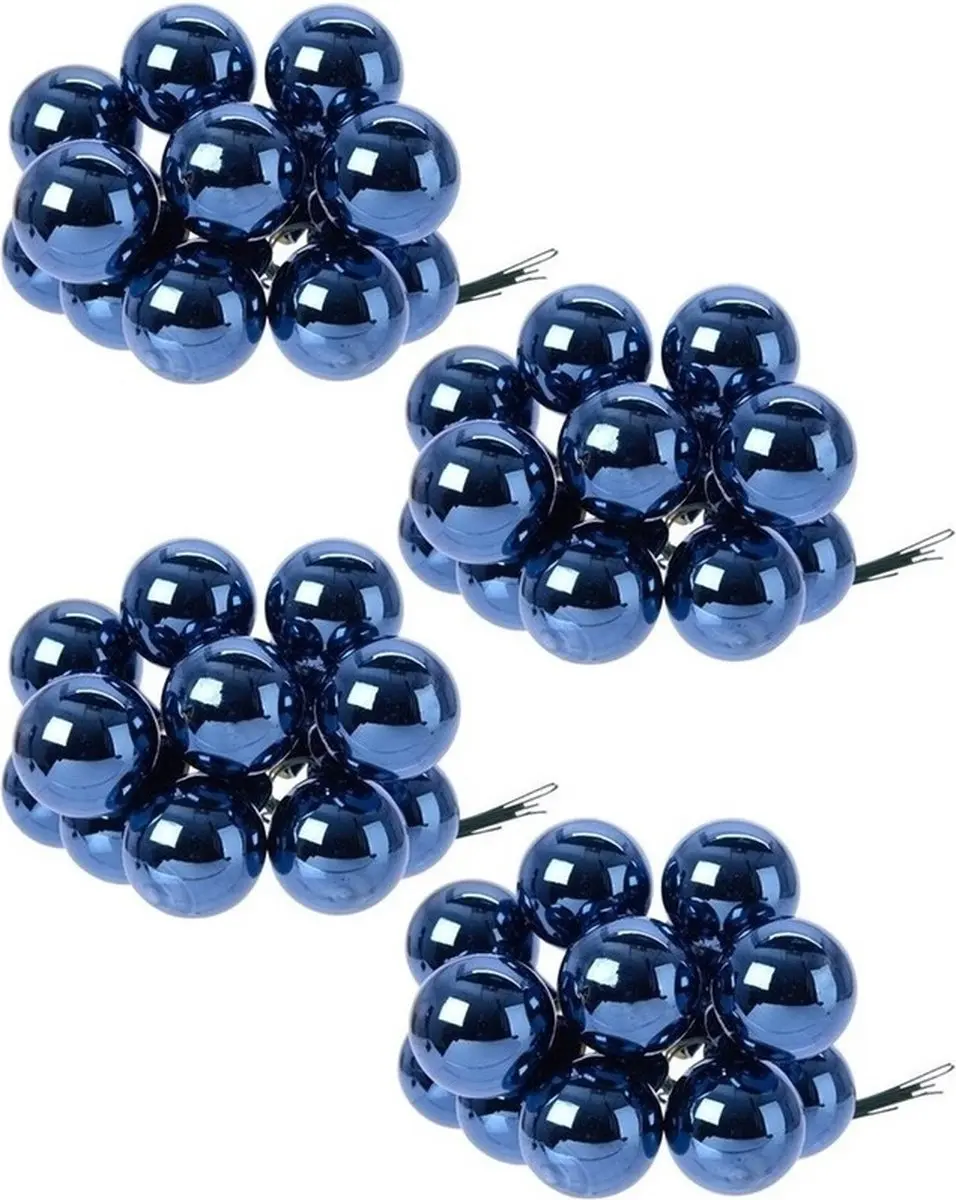 40x Mini glazen kerstballen kerststekers/instekertjes donkerblauw 2.5 cm