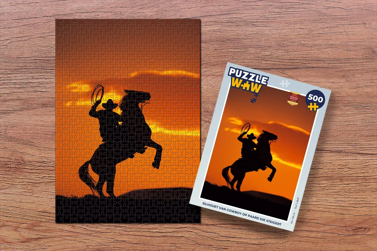PuzzleWow Legpuzzel Cowboy op Steigerend Paard 500 Stuks - Multicolor