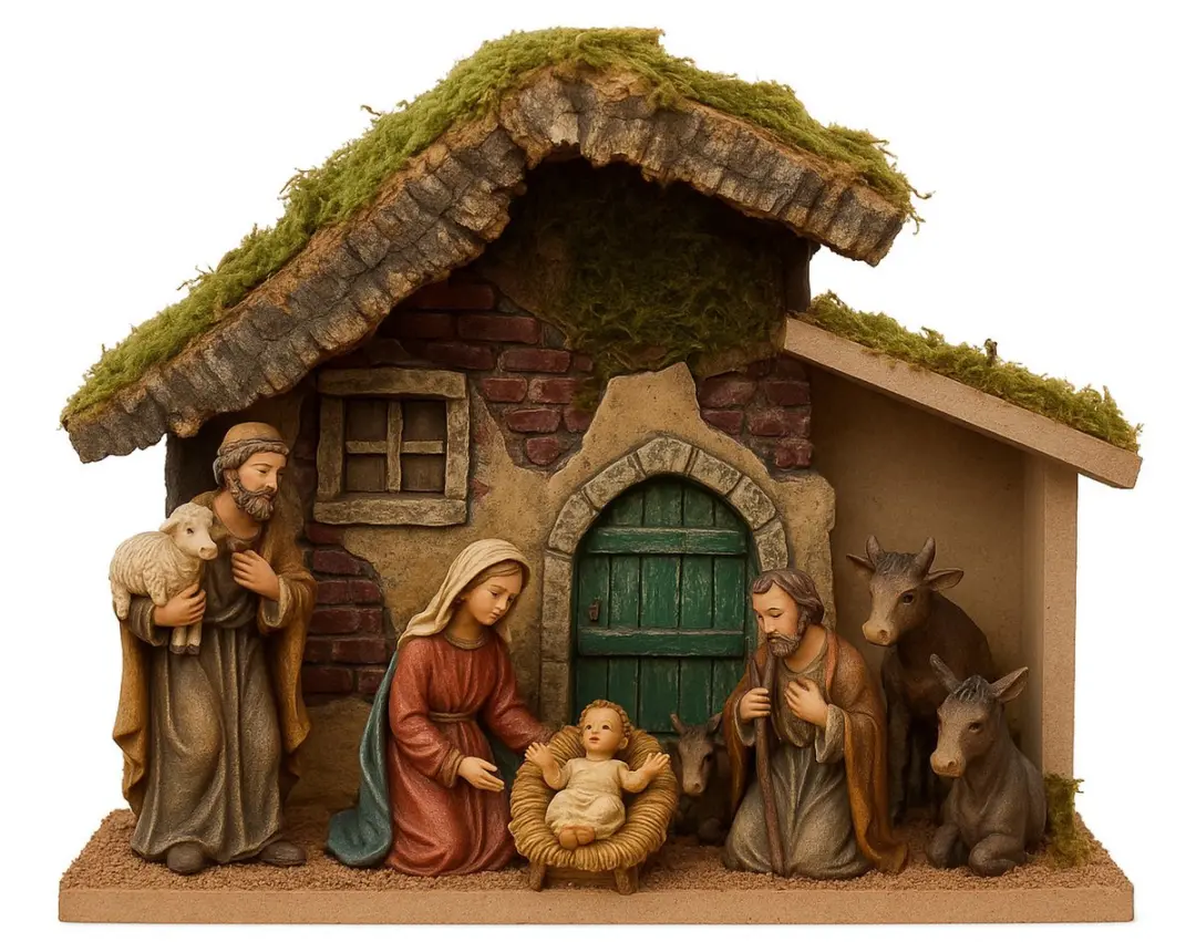 Decoris Lege kerststal 23x11x21cm hout/mos - afbeelding 2 van 2