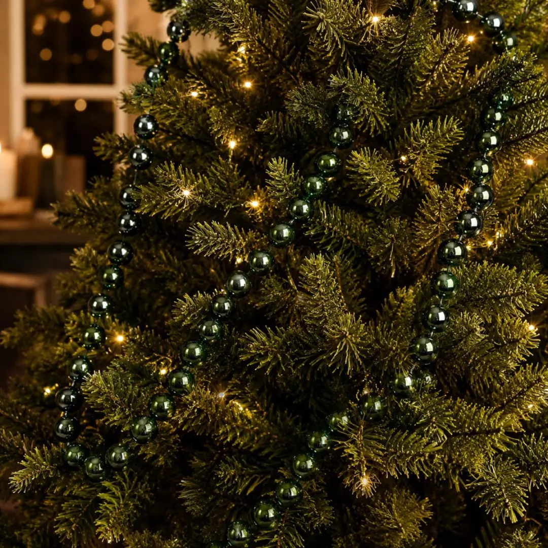 Donkergroene XXL kralenslingers kerstslingers 270 cm