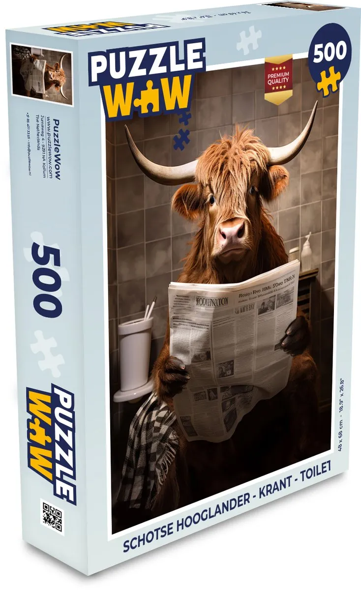 PuzzleWow Schotse Hooglander Krant Toilet 500 Stuks