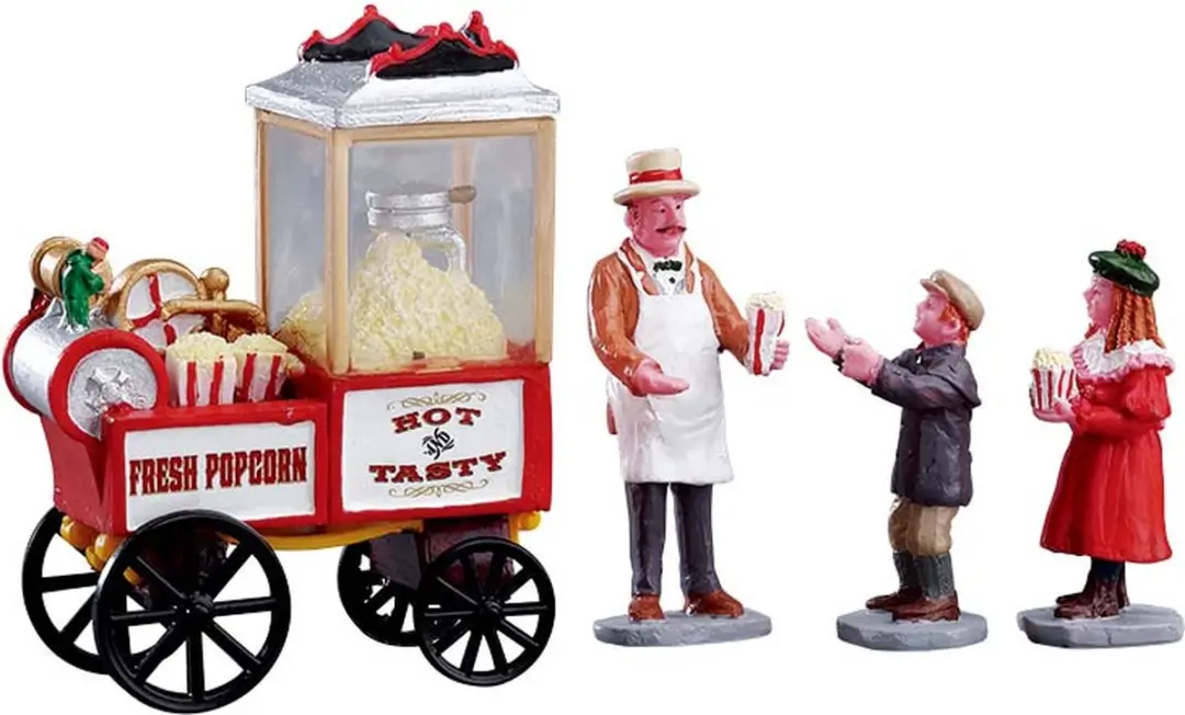 Lemax Popcorn Seller Kersthuisjes Set - 4 Stuks - Meerkleurig