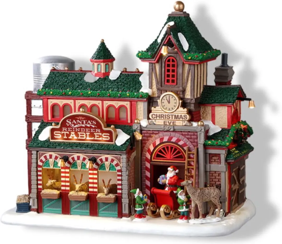 Lemax Santa's Reindeer Stables Verlicht Gebouw - 1 Stuks - Meerkleurig