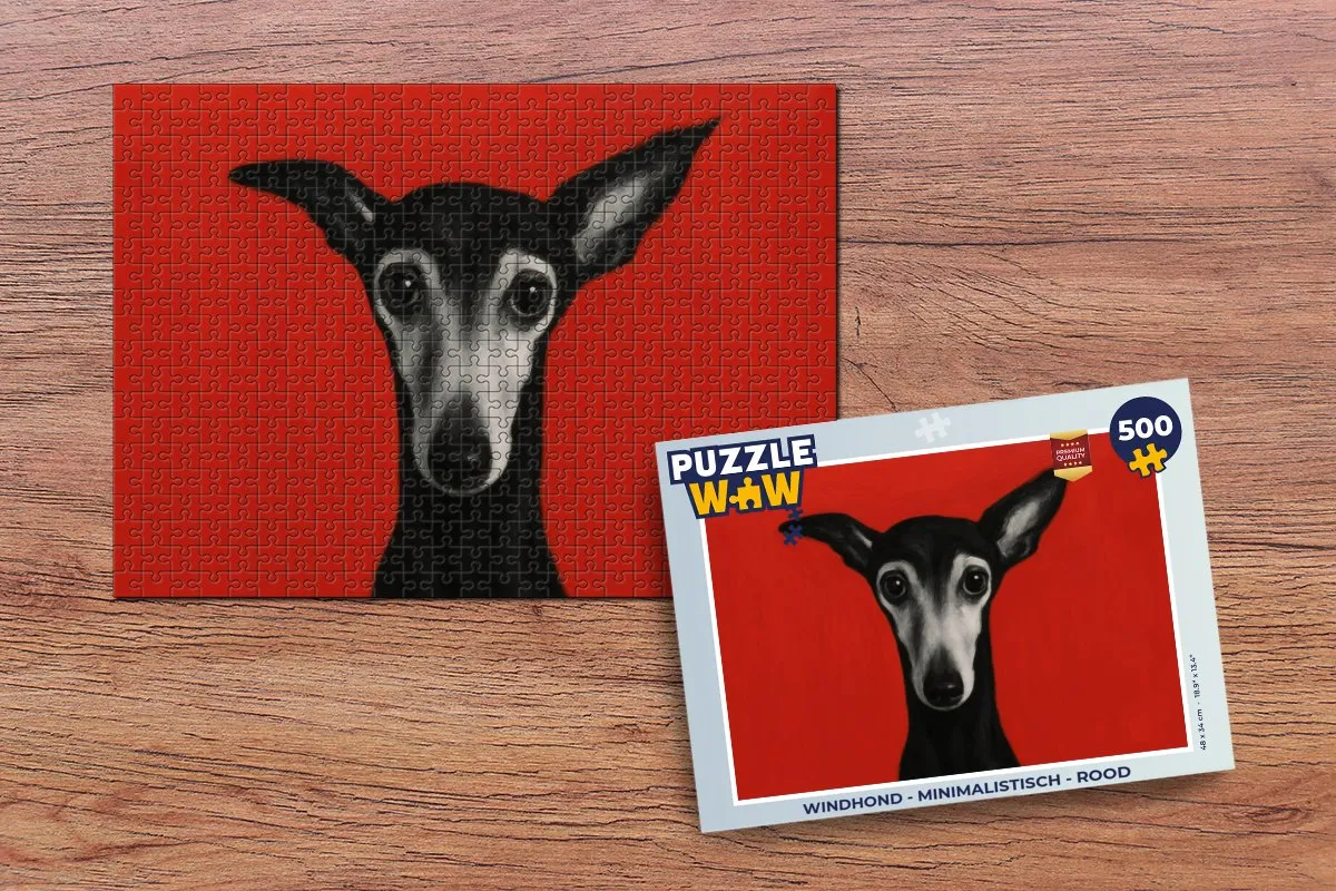 PuzzleWow Windhond Minimalistisch Puzzel 500 Stuks - Rood
