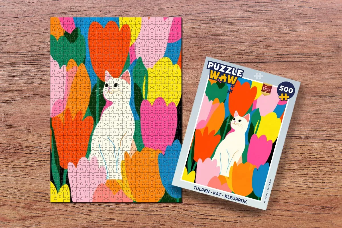 PuzzleWow Tulpen - Kat Kleurrijk Puzzel 500 Stuks