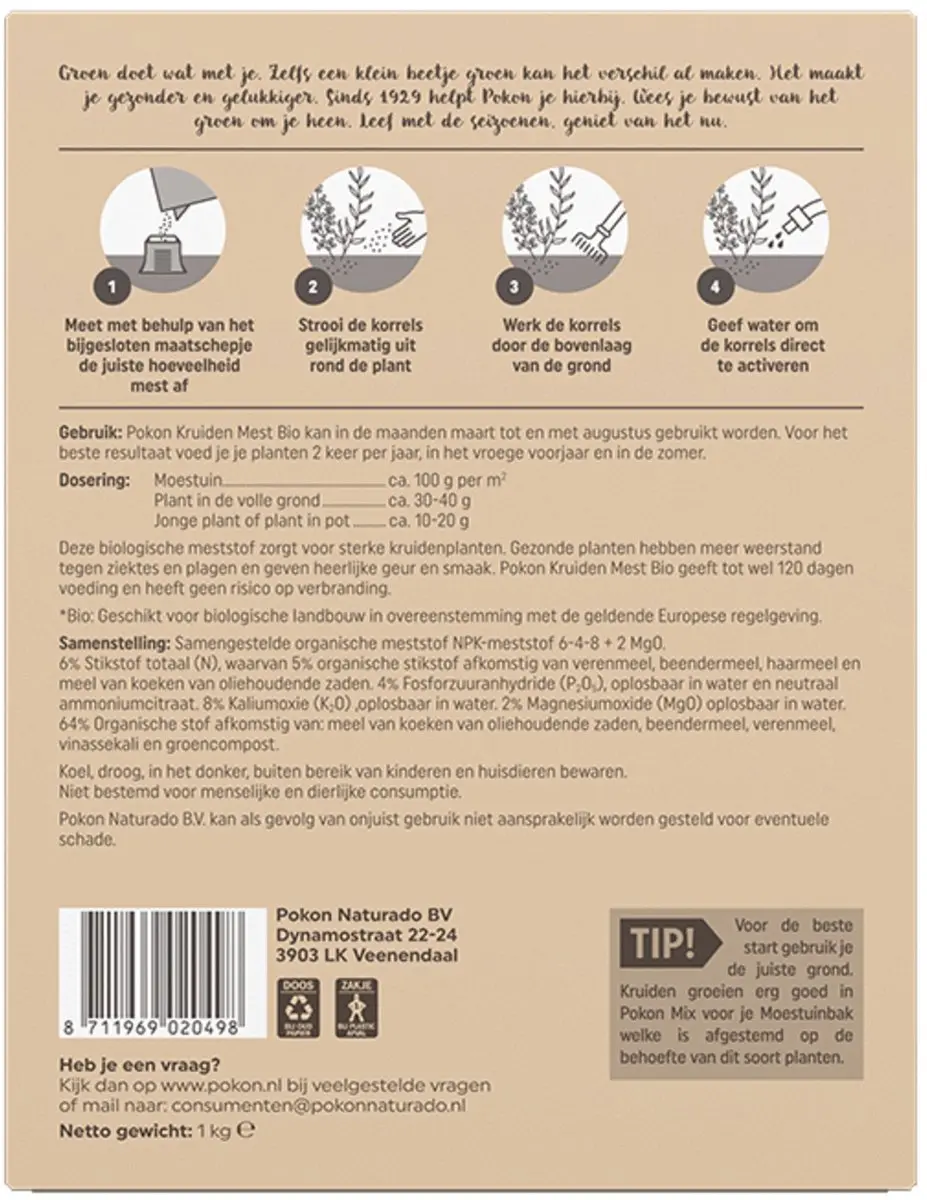 Pokon Bio Kruidenmest 1kg - Biologisch - afbeelding 3 van 5
