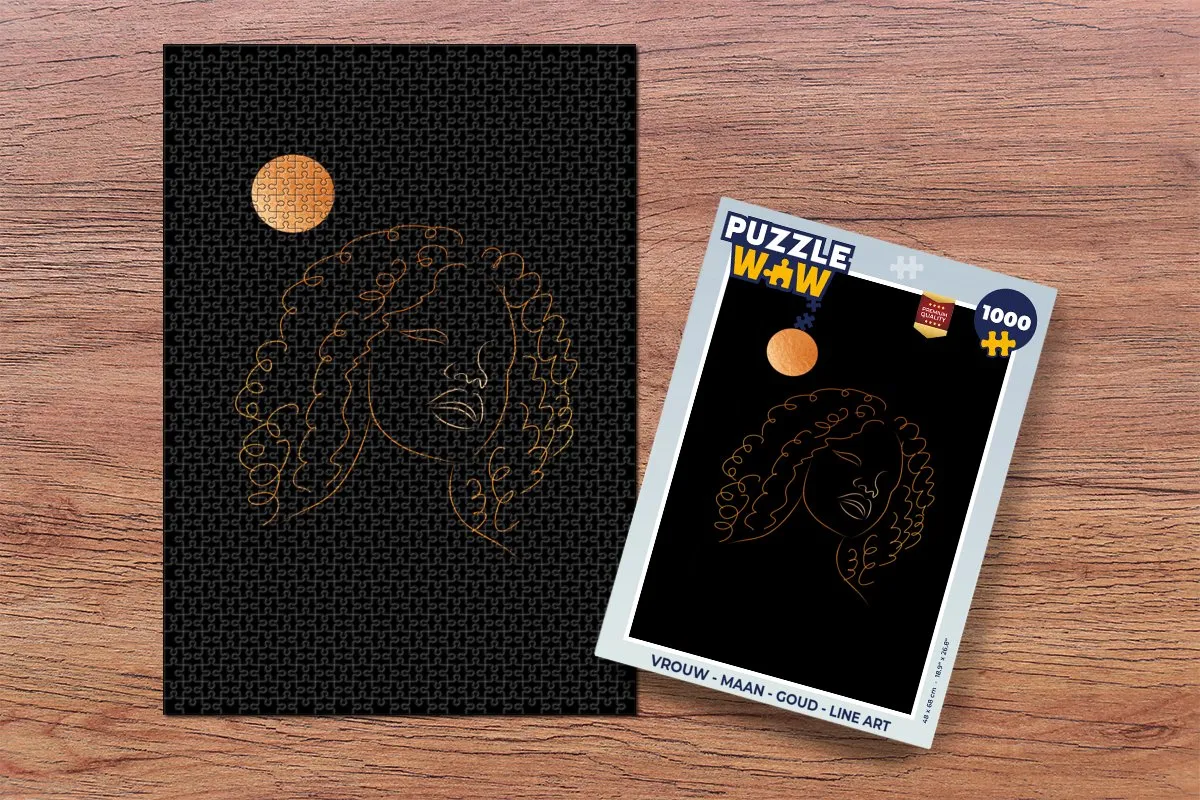 PuzzleWow Maan Goud Line Art Legpuzzel 1000 Stuks