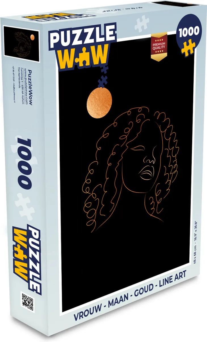 PuzzleWow Maan Goud Line Art Legpuzzel 1000 Stuks