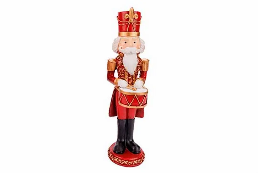 NOTENKRAKER KERSTDECORATIE ROOD WIT 8X8XH31CM POLYRESIN