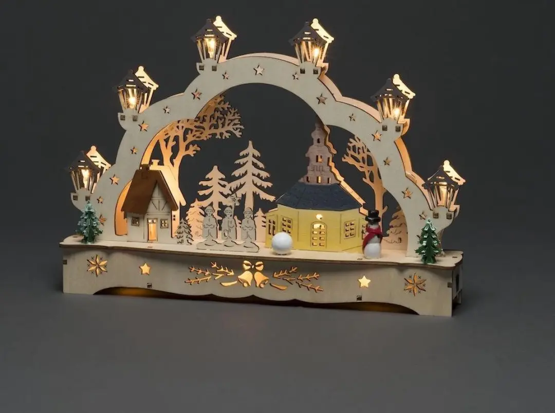 Konstsmide Kersttafereel Kerk/sneeuwpop Led 27,5 Cm Hout Naturel