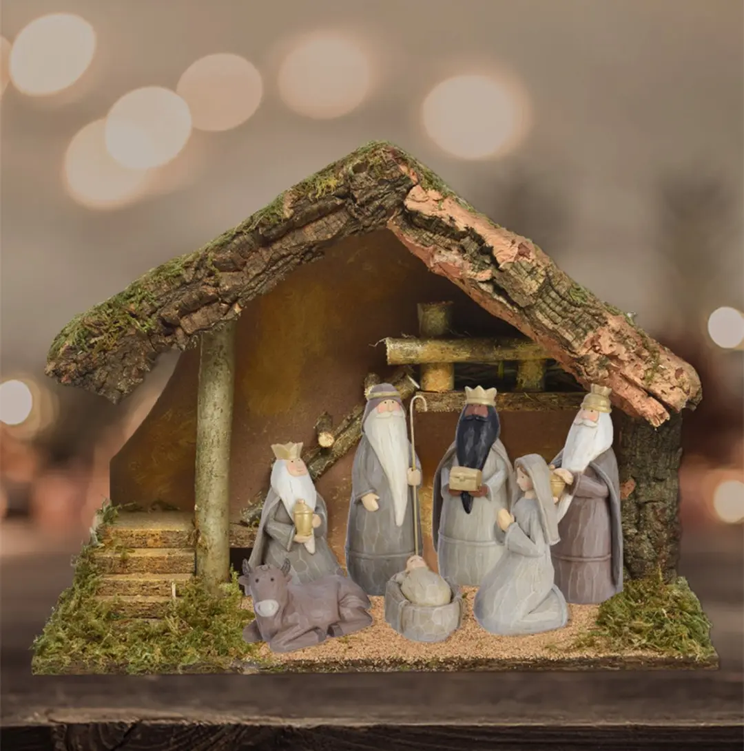 Decoris Kerststal met ladder - 39x19x28cm - Groen - afbeelding 3 van 4