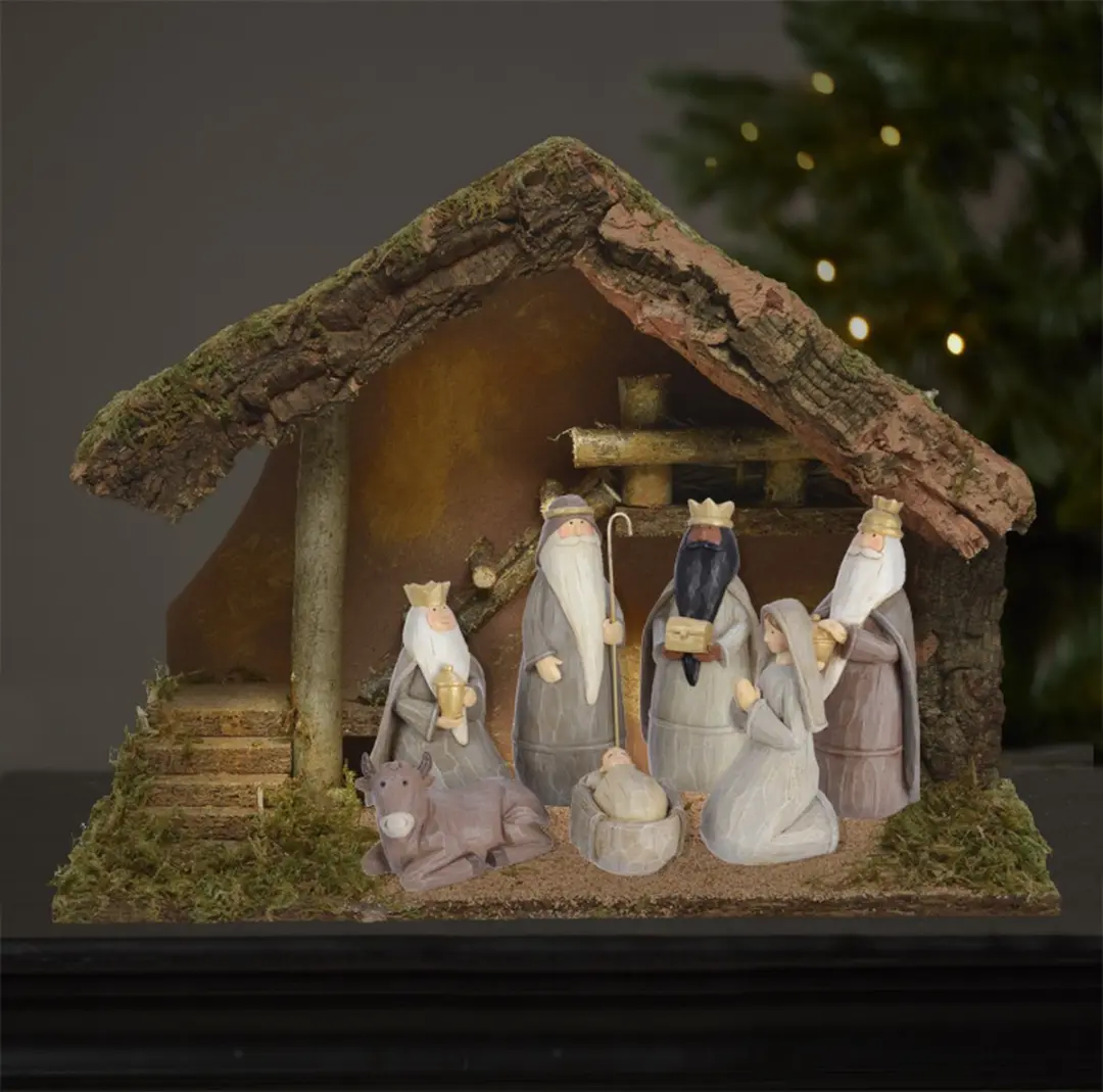 Decoris Kerststal met ladder - 39x19x28cm - Groen - afbeelding 2 van 4