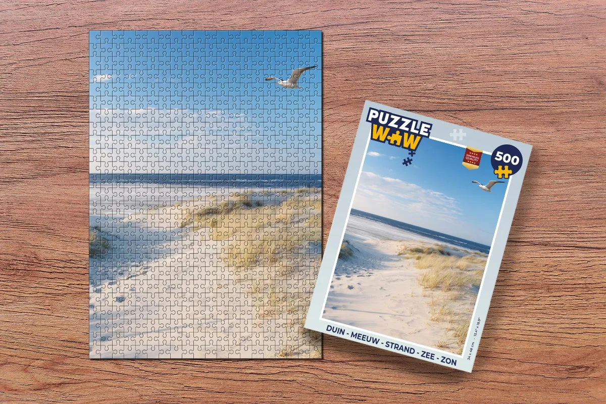 PuzzleWow Duin Meeuw Strand Zee Zon Legpuzzel 500 Stuks - Multicolor
