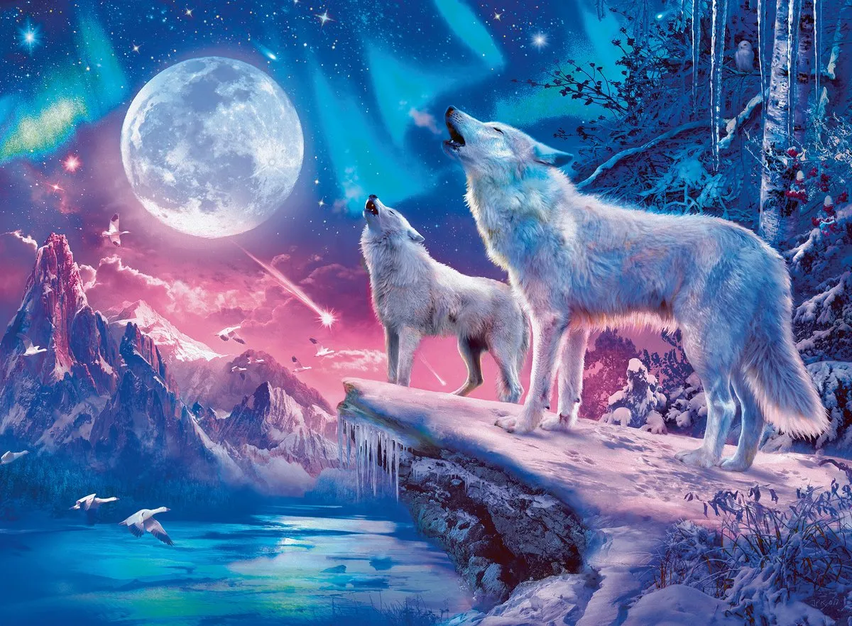 Ravensburger Star Line Wolf im Nordlicht Puzzel 500 Stuks - Glow-in-the-Dark