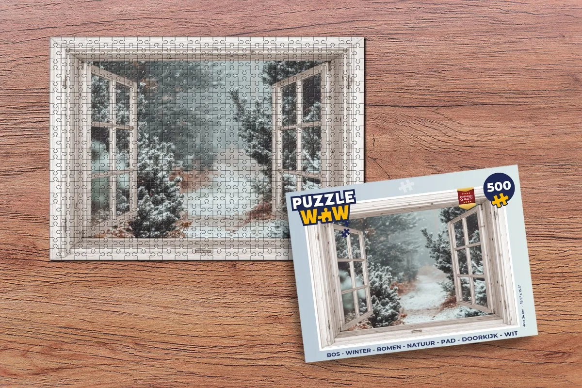 PuzzleWow Bos Winter Bomen Puzzel 500 Stuks - Bospad/Wit