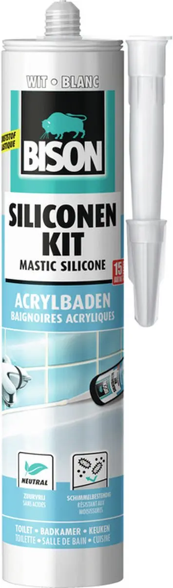 Bison Siliconenkit Acrylbaden wit koker 300 ml