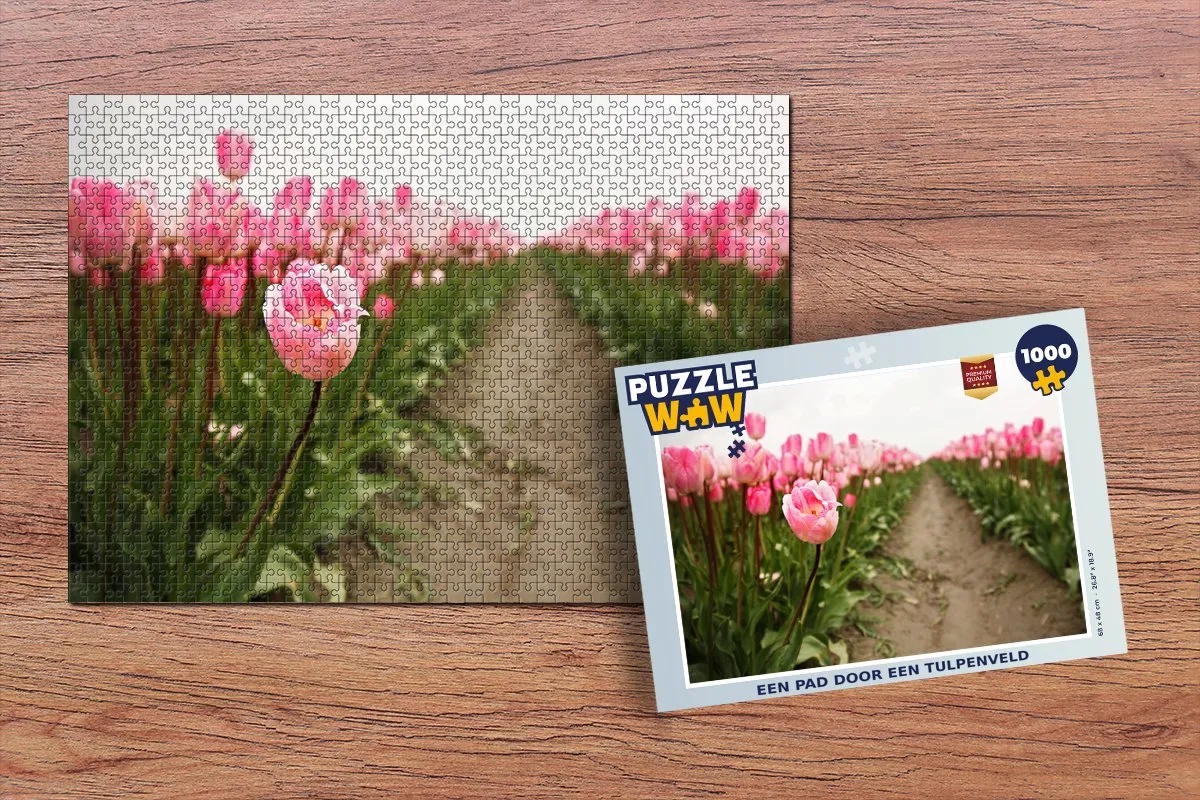 PuzzleWow Legpuzzel Een pad door een tulpenveld 1000 Stuks - Multicolor