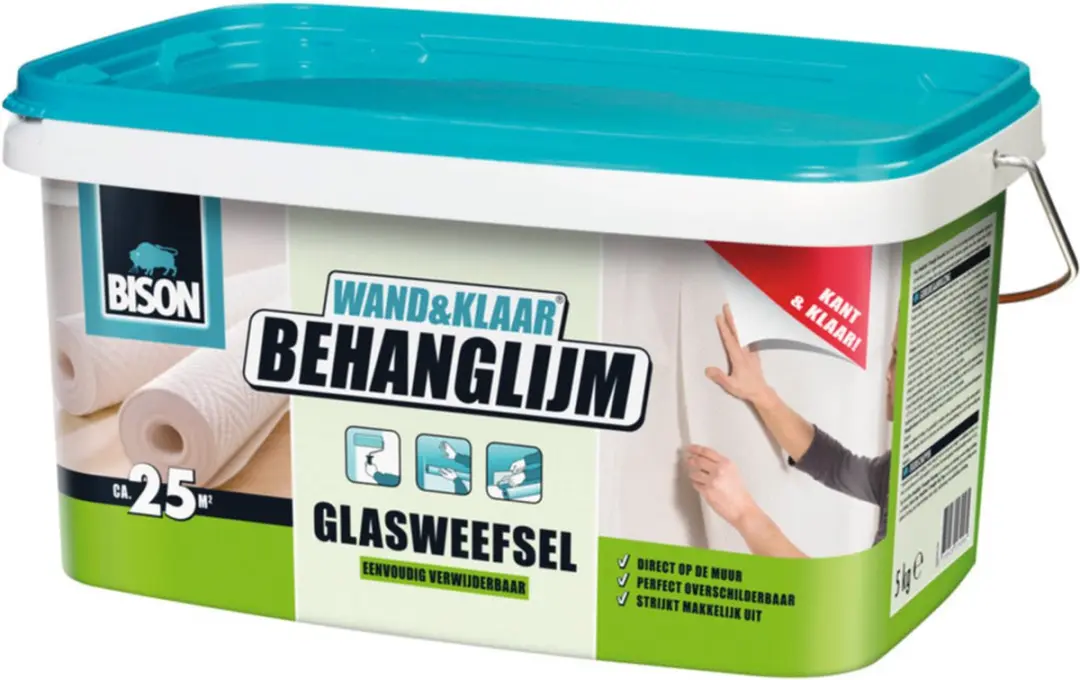 Bison Wand&Klaar® Behanglijm glasweefsel emmer 5 kg, kant en klaar, eenvoudig a