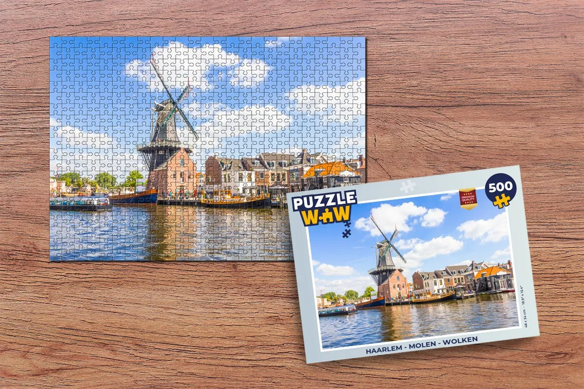 PuzzleWow Haarlem Molen Wolken Legpuzzel 500 Stuks - Multicolor