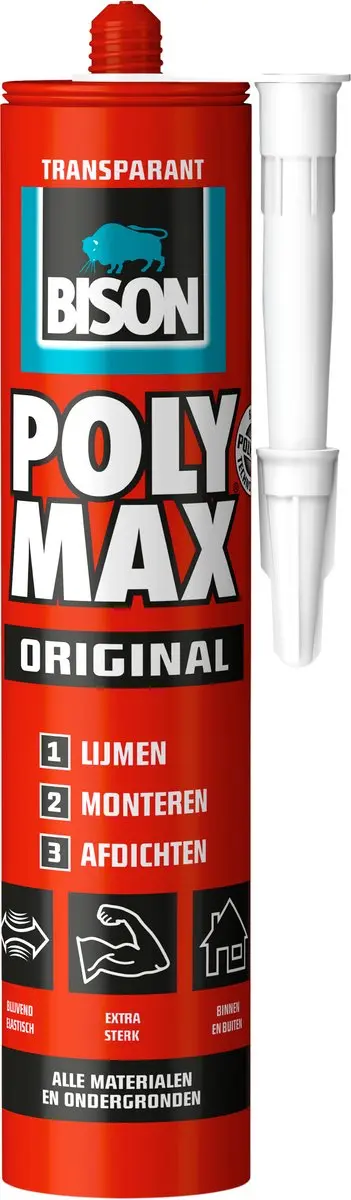 Bison Poly Max Original Transparant koker 300 gram, montagelijm, lijmen, montere