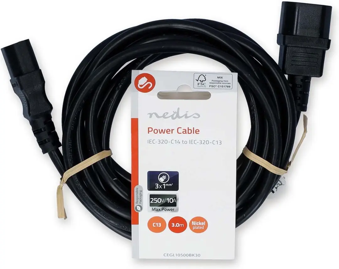 Nedis CEGL10500BK30 Stroomkabel IEC-C14 naar IEC-C13 - 3m - Zwart - afbeelding 2 van 3